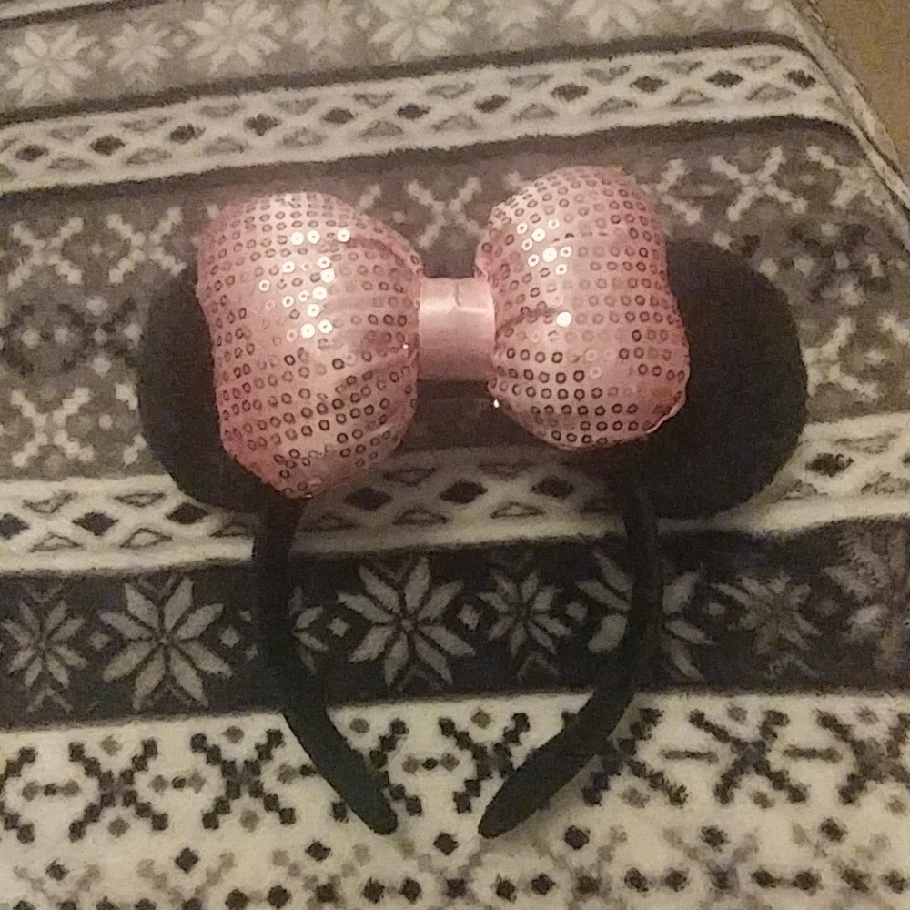 Mickey mouse ears with pink silk sequined bow